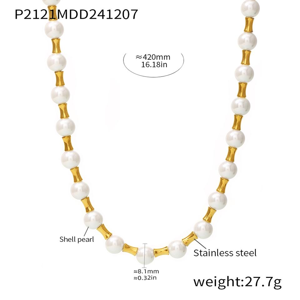 Vintage Women's Natural Stone Beads Necklace In Stainless Steel 18k Gold Plated OT Buckle Collar Chain Short Necklaces For Women