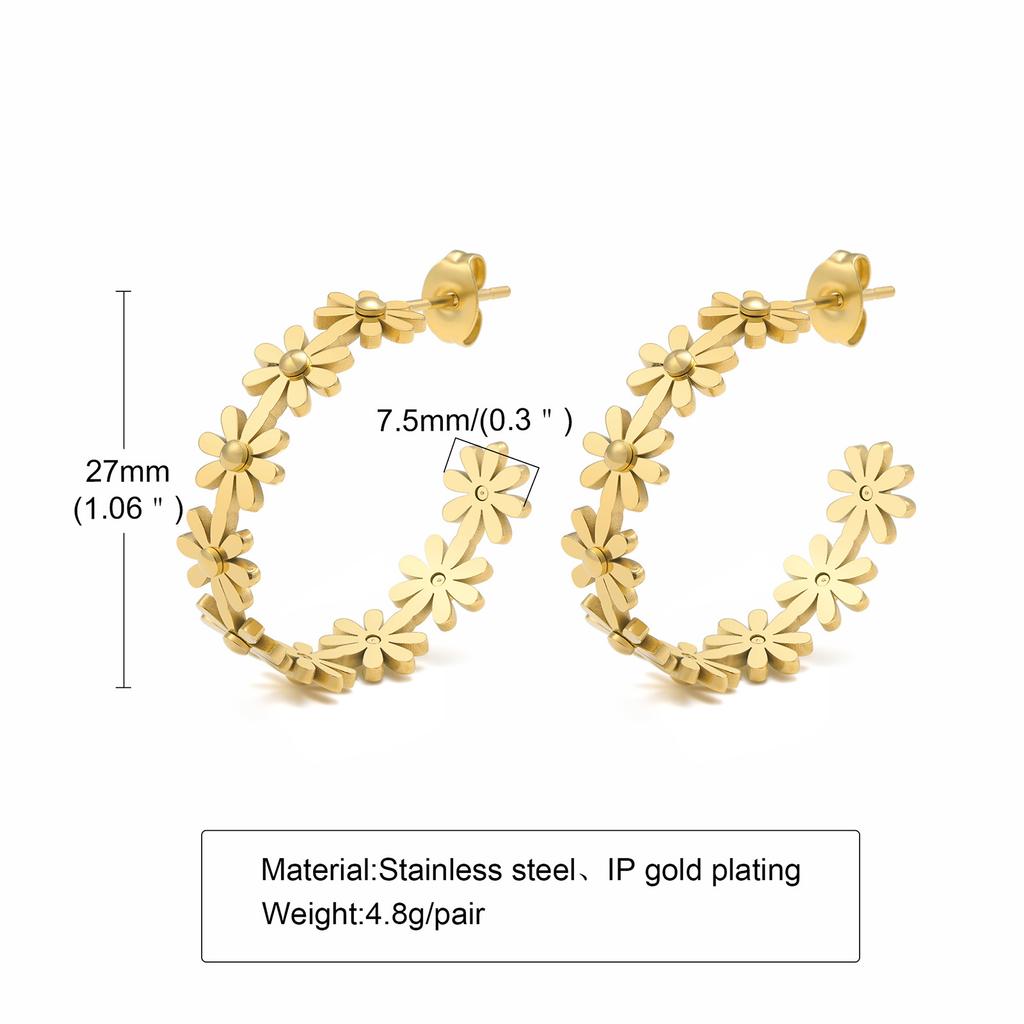 Daisy Flower Hoop Earrings For Women,18 K Golden Stainless Steel Ear Jewelry Waterproof