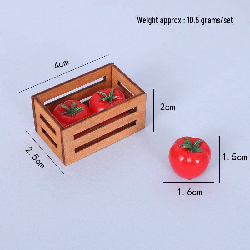 Miniature Wooden Vegetables Set: Potato, Pepper, Radish, Tomato with Storage Basket – Mini Kitchen Ornament