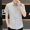 Summer short-sleeved shirt men's plaid shirt workwear gangster handsome men's ice silk casual inch shirt tops