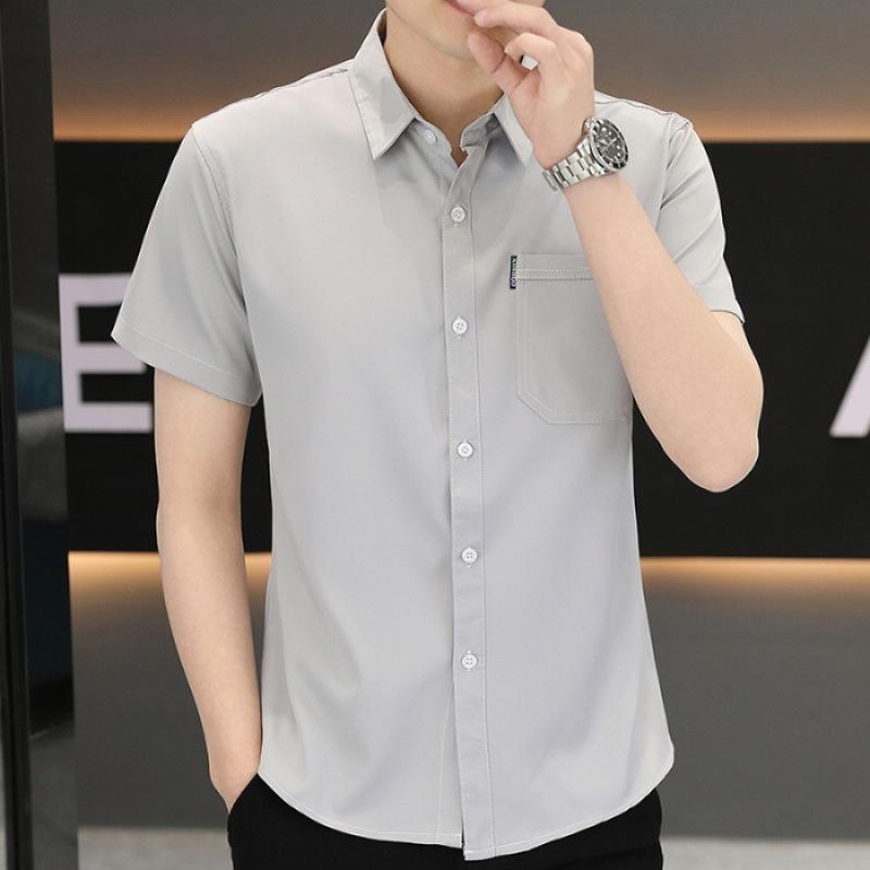 Summer Short-sleeved Shirt Men's Plaid Shirt Workwear Gangster Handsome Men's Ice Silk Casual Inch Shirt Tops
