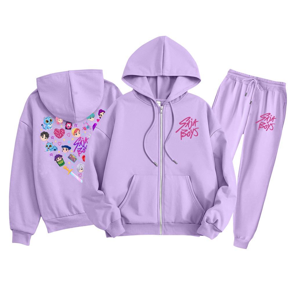 Children's Fashion  Long Sleeve Zipper Hooded Sweatshirt Sweatpants Solid Color Pocket Sweatshirt Set
