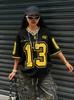 Los Angeles Number 13 Print Fashion Women V-Neck Short Sleeve T-Shirt Summer Tee Baseball Jerseys Daily Loose Sport Tops Tee