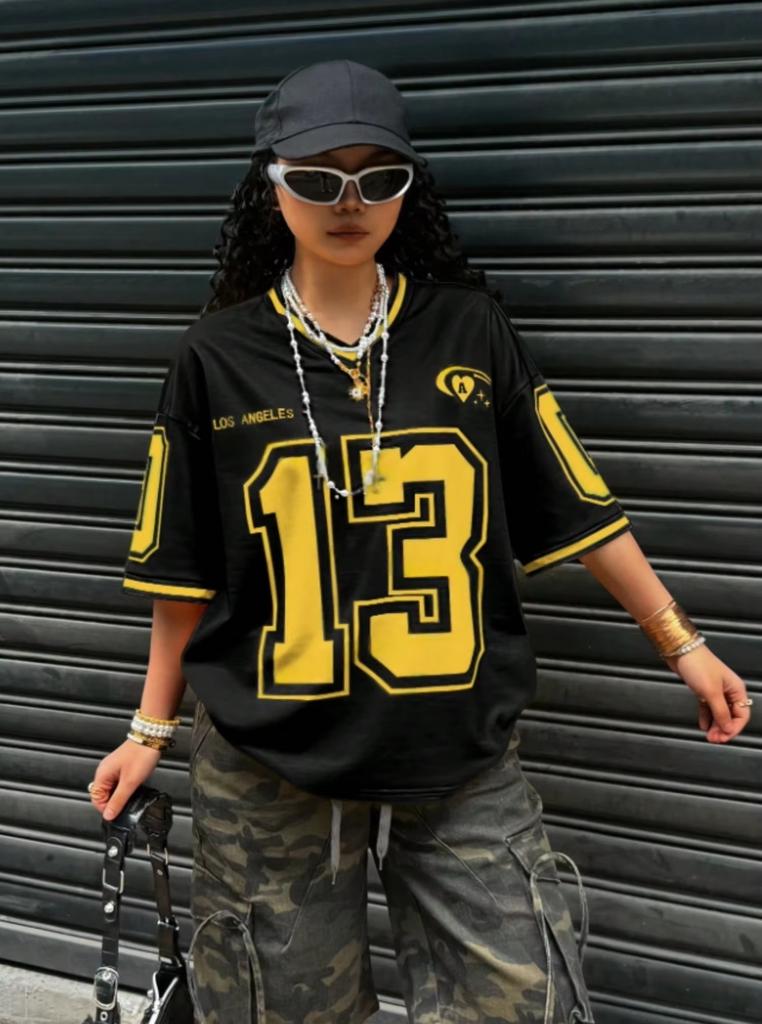 Los Angeles Number 13 Print Fashion Women V-Neck Short Sleeve T-Shirt Summer Tee Baseball Jerseys Daily Loose Sport Tops Tee