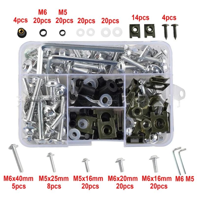 177pcs/Box Colorful Fasteners Screws Set Aluminum Windscreen Screws Motorcycle Fairing Bolt Kit Motorcycle Modified Parts