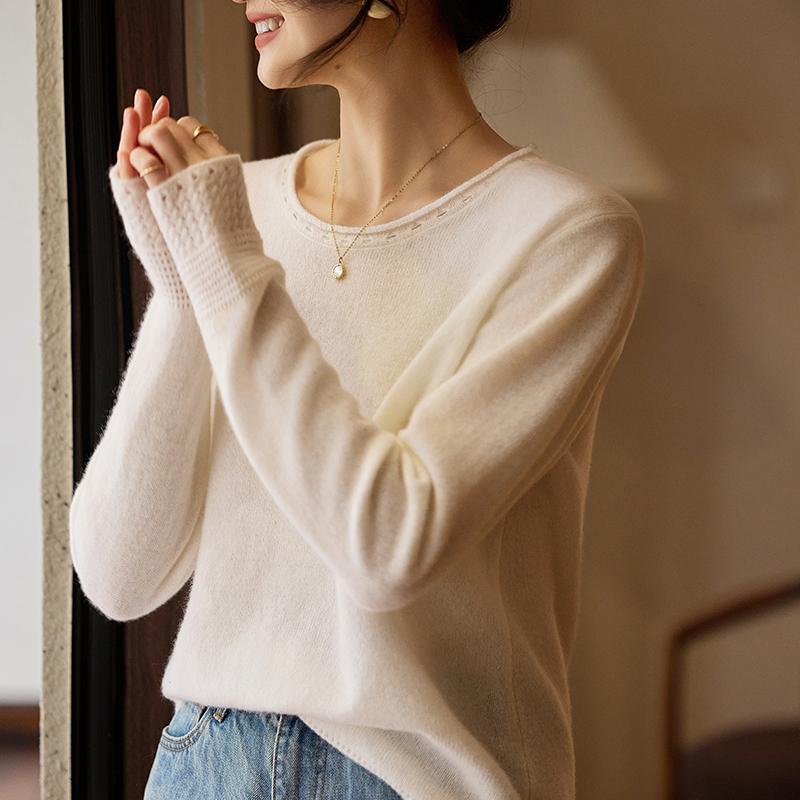 Women's Cashmere Sweater Qinghe Cashmere 30% Cashmere 70% Wool Autumn and Winter Pullover Warm and Fashionable