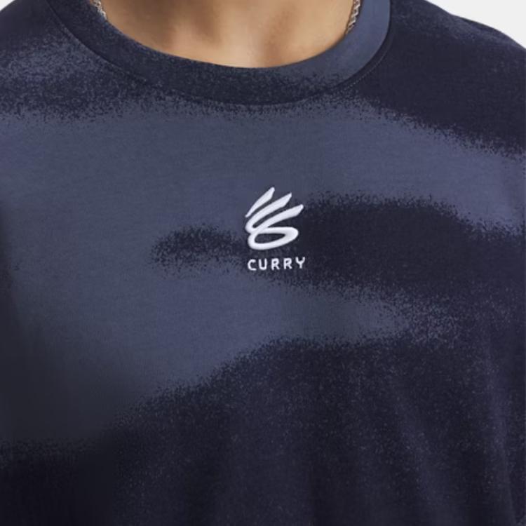 Under Armour Curry Logo Heavyweight Color Block Soft Comfortable Simple Versatile Short Sleeve T-Shirt Men T-Shirts Dark-Blue 1387107-044