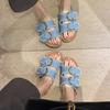 Fashion Summer Fashion Retro Denim Open-Toe Slippers Women All-match Outdoor Slides Sandals Casual Flats Shoes Comfortable Flip Flops