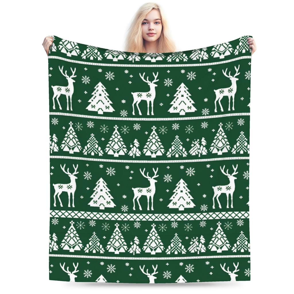 Winter Snowflakes Christmas Santa Claus Checkered Snow Blanket Ultra-Soft Flannel Throw Blankets Comfortable Bedding Throws