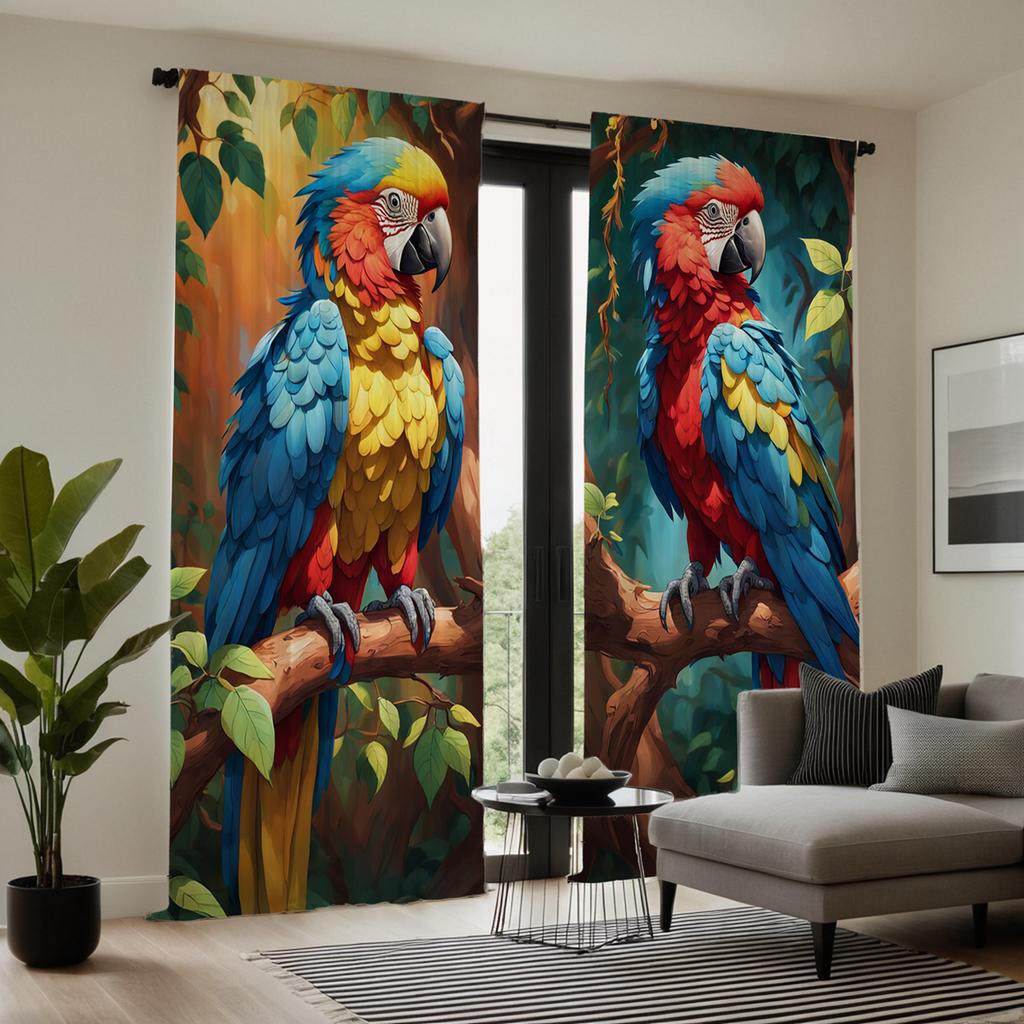 2 Pieces HD Digital Color Series Macaw Curtains Home Decorating Style Decorating Living Room Bedroom Rodding Curtains Effect Sty