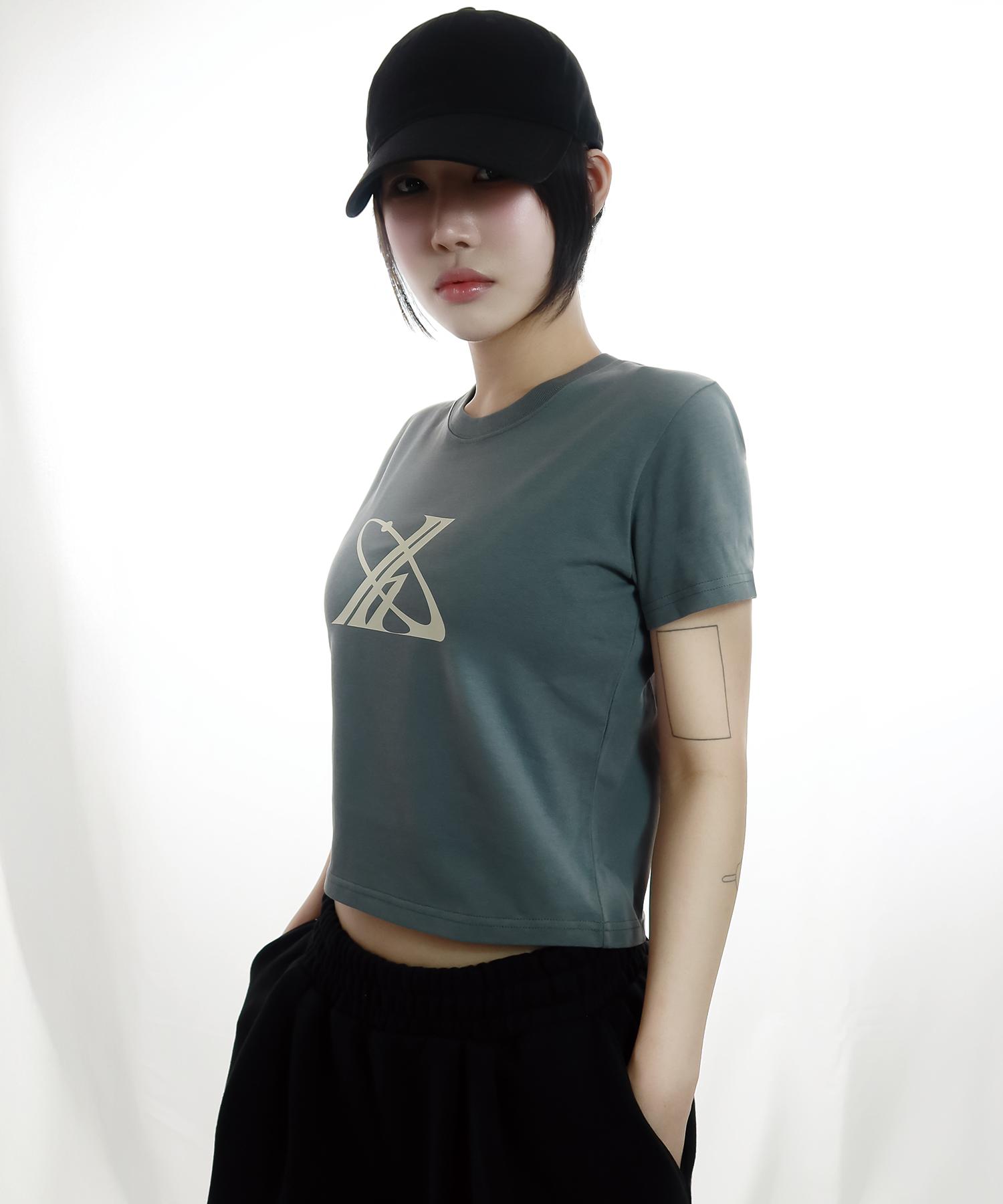 Just Haeng Big Newtro Cream Logo Dark Slate Gray Crop Top Free