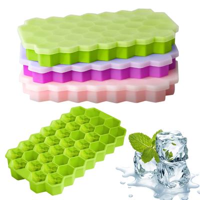 Eiswürfelschalen mit 37 Mulden, Waben-Eiswürfelform, wiederverwendbare Eiswürfelform aus Silikon, BPA-frei, Eismaschine mit Deckel, DIY-Eis am Stiel-Form