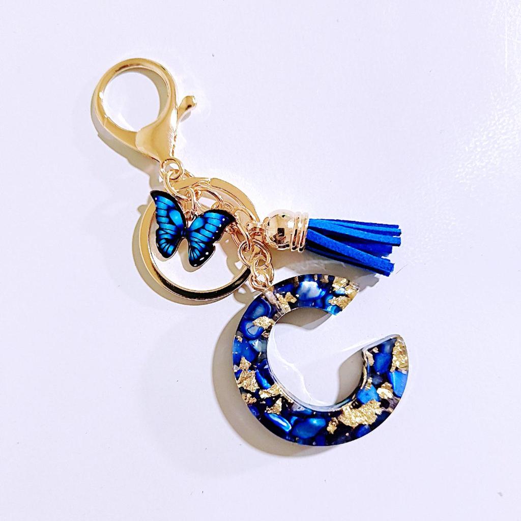 Sapphire Blue Butterfly Tassel Keychain Pendant