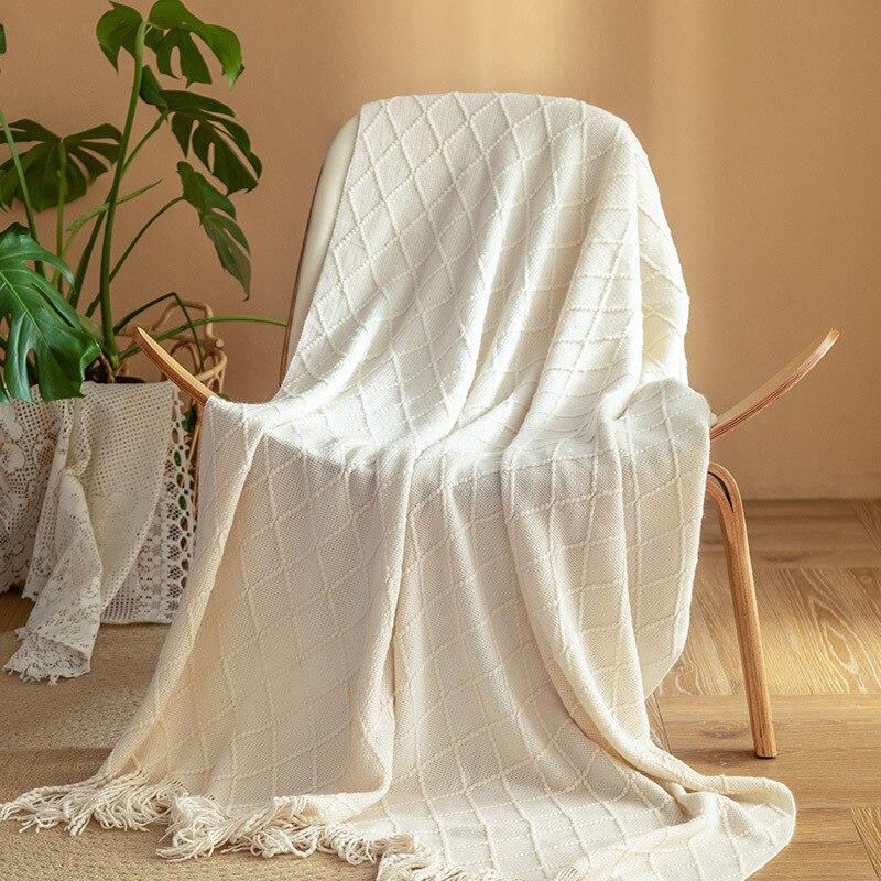 Coperta Plaid a Maglia con Nappe Morbida Stile Bohemien per Letto Divano Copriletto Decorazioni Coperte