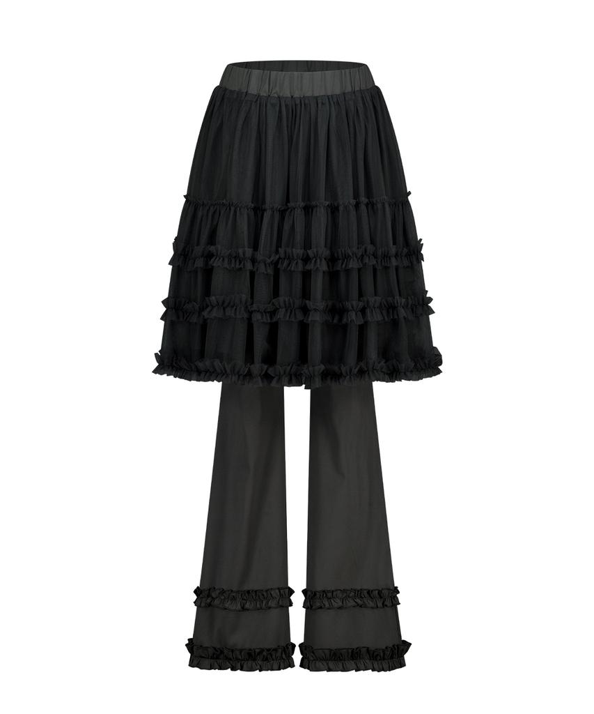 ILLIGO Flare Ruffle Layered Skirt Pants Black