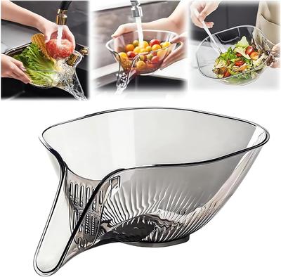 Fruit Cleaning Bowl With Strainer Container Multi-functional Drain Basket, Wet/Dry Separation Sink Colander With No-Slip Design