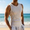 Summer Men Tank Top Ribbed O-Neck Sleeves Shirt Breathable Solid Color Slim Fit Stretch Casual Gym Sports T-shirt