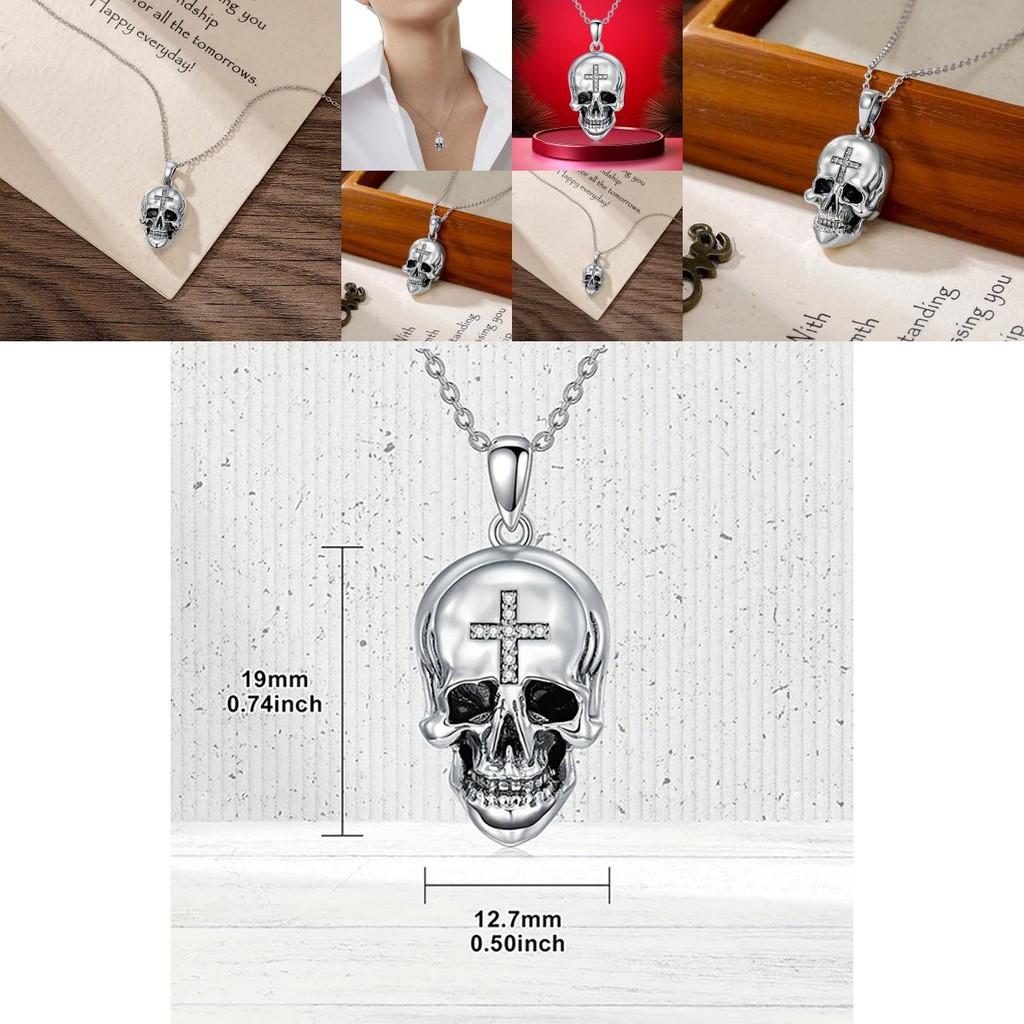 Halloween-Totenkopf-Kreuzkette mit Strasssteinen für Punk-Rock-Mode
