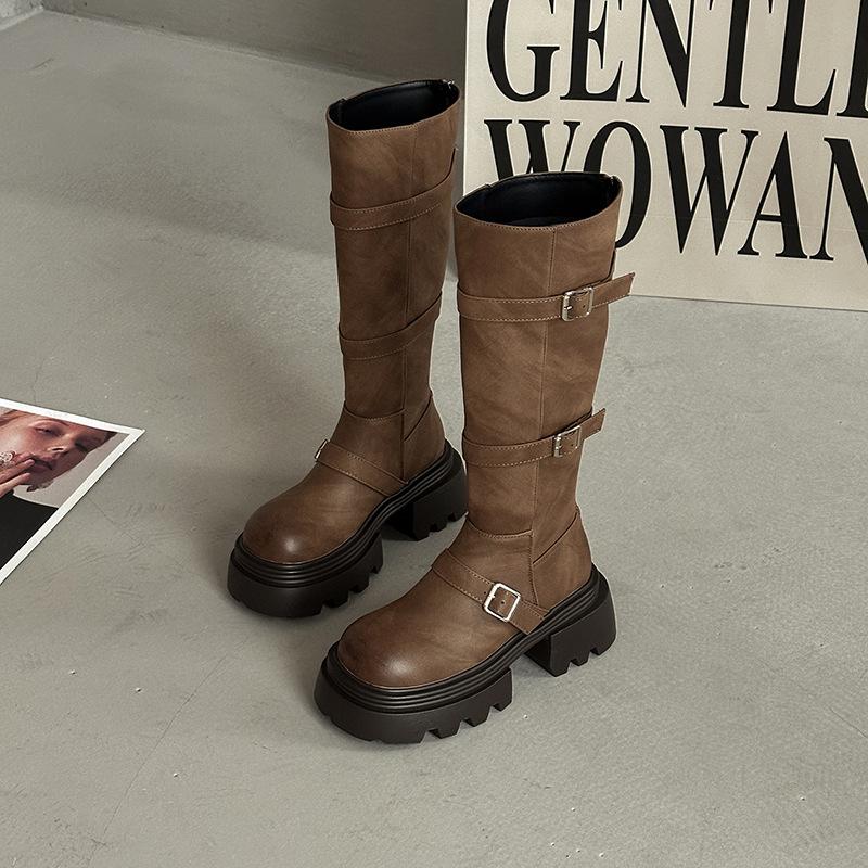 Retro classic fashion platform boots women's 2025 autumn and winter new temperament small man height and thinness knight boots