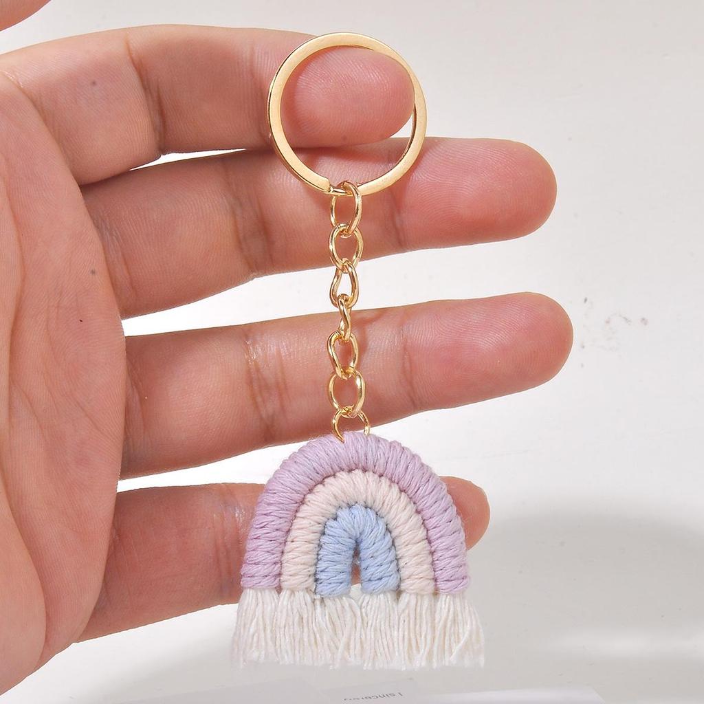 Handmade Cotton Rainbow Tassel Keychain Charm