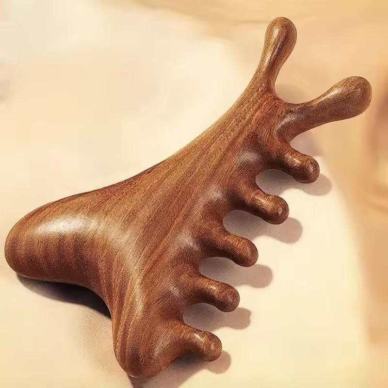 

Head Comb Massager Neck Face Health Care Massage Tool Meridian Scalp Four-in-one Sandalwood Comb Massage Acupoint Nose Scraper шоколадний