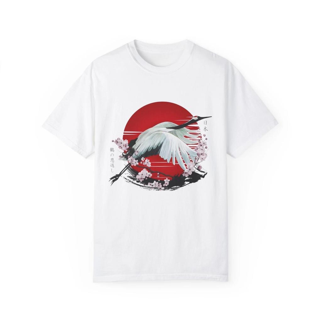 Kyoto Crane Blossom T-shirt, Japanese Crane Tee, Floral Bird Shirt, Nature Lover