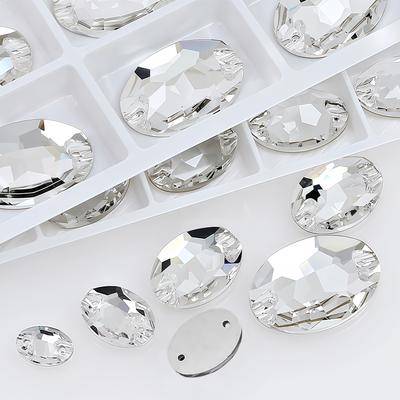 Oval Ellipse Crystal Clear Glass Rhinestone with 2 Holes Flat Back Sew On Strass Craft for Wedding Clothes Bags Garment Ornament