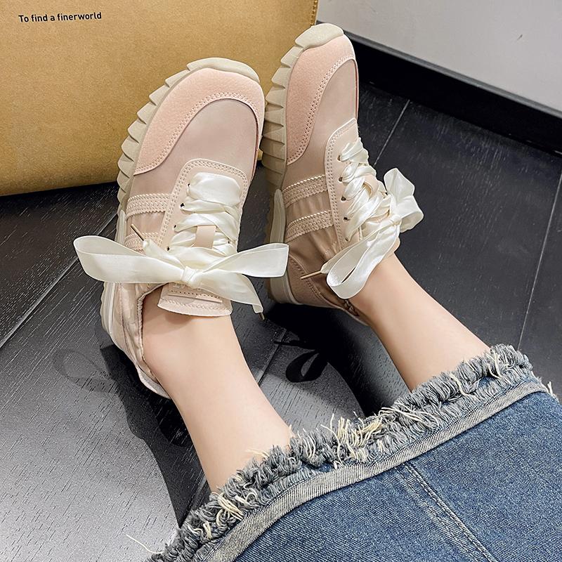 Frühling Neue Satin Allround-Joggingschuhe für Damen Weiche Sohle Rutschfest Vintage Passende Farbe Schuhe