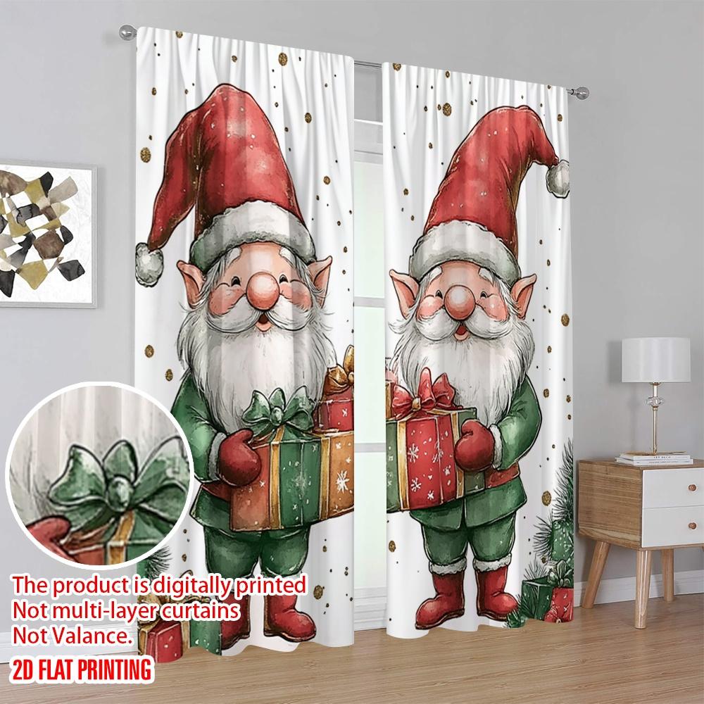 2pcs,2D Plane Printing Curtains Digital Printed Christmas Gnomes Gift Giving (2) Polyester (without Rod) Holiday Perfect for