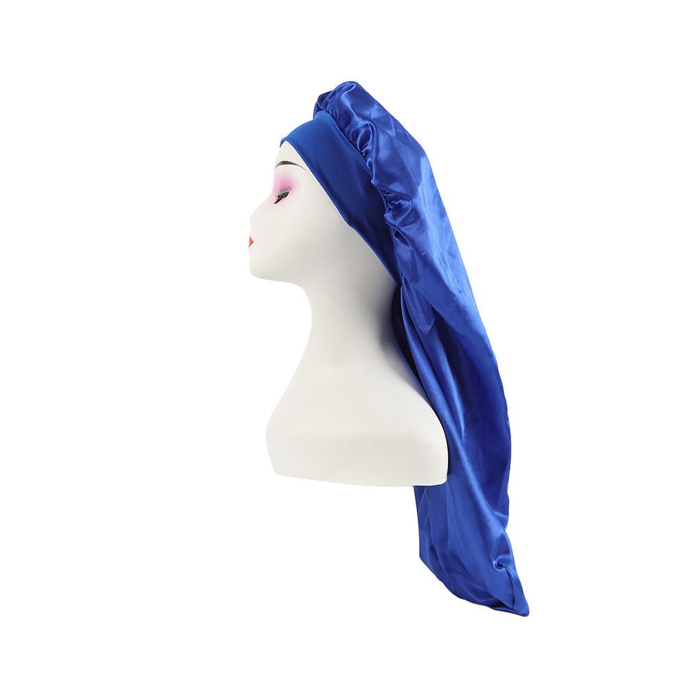 Long Large Satin Nightcap With Solid Color And Loose Tight Strap Sleeping Use
