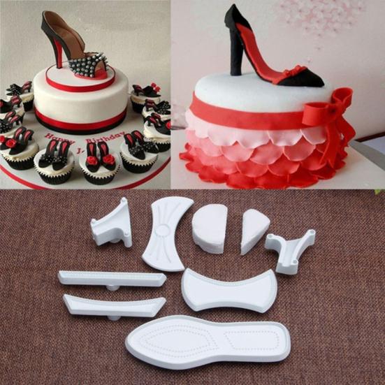 9Pcs High-heeled Shoes Sandal Cake Mold Fondant Cutter Bakeware Decorating Tool