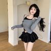 Sweet Cute Girly Style Irregular Long-sleeved T-shirt Halter Top Hot Girl Suit Female Autumn Two-piece Set Chic