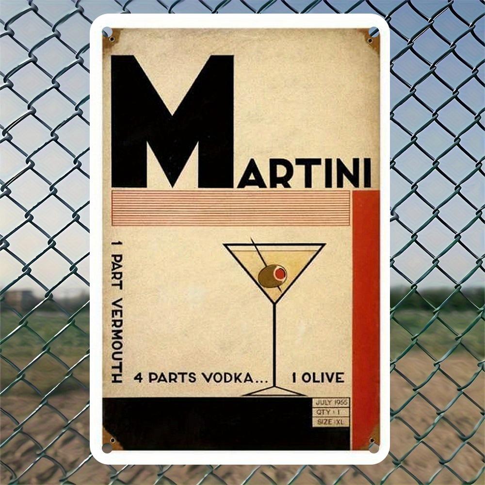Vintage Martini Cocktail Recipe Metal Sign Retro Wall Art with Olive Vodka Design Perfect for Home Bar or Garage Decor 20x30cm(7.8x11.8inch)