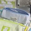 Large Capacity Grid Pencil Case Blue/Green Pencil Pouch Small Fresh Stationery Organizer  Student