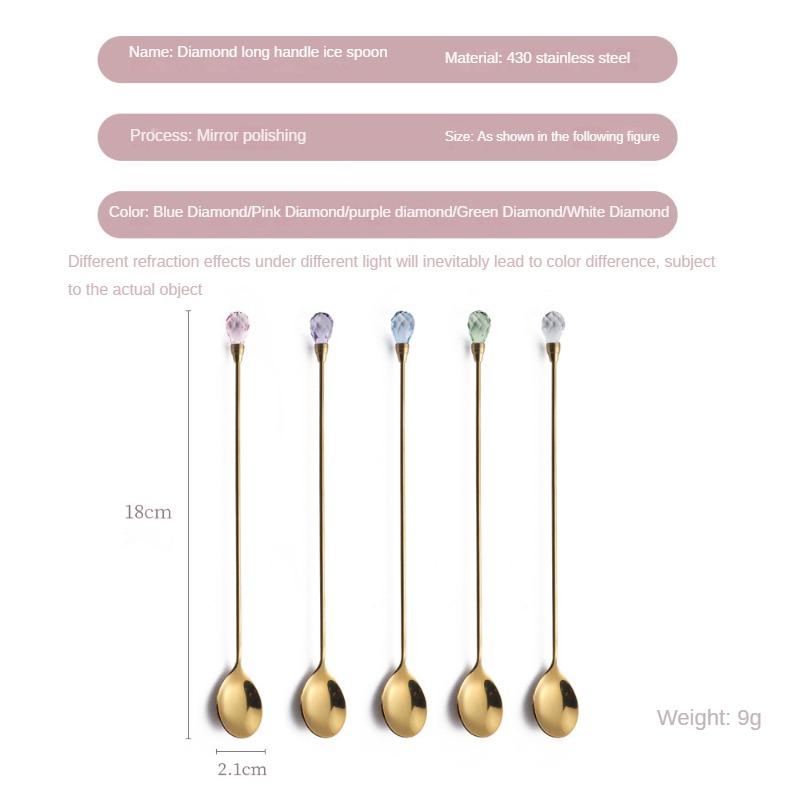 HANYANG Creative 430 Stainless Steel Long Handle Diamond Ice Spoon Bar Honey Stirring Spoon Household Spoon Stainless Steel Spoon