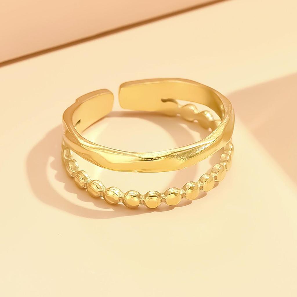 Elegant Stainless Steel Double Layer Irregular Opening Ring for Women - Fashionable European & American Style