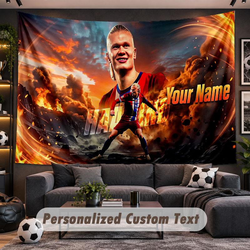 Wall Hanging Tapestry Custom NameErling Haaland Pattern Personalized Printed Fabric Wall Decor