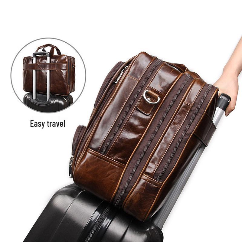 Jiameida Retro Genuine Leather Men's Business Briefcase - Large Capacity Handbag and Laptop Bag