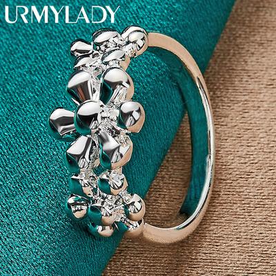 Anello in argento sterling 925 con tre fiori 7-10# per gioielli di moda da donna