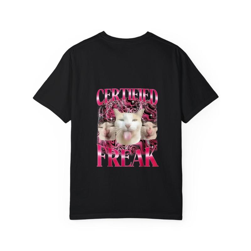 White T Shirt Certified Freak Cat Graphic Print Casual Wear for Men and Women Streetwear Fashion Statement Top