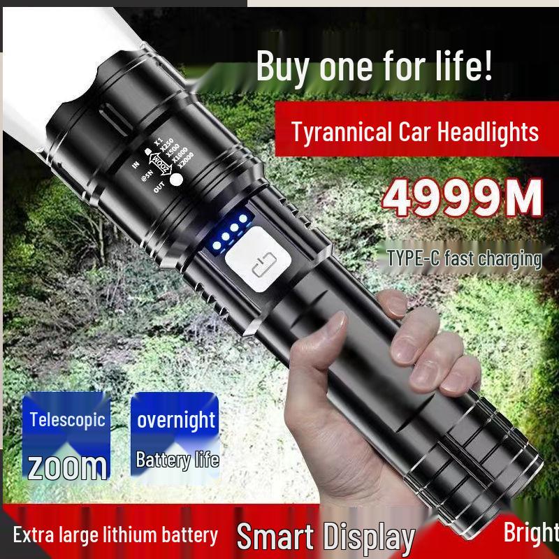 Rechargeable High-Power Mini Tactical Flashlight: Super Bright, Long-Range, Portable, White Light with Electric Display