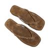 Cowhide Version~ Niche Retro Matte Leather Rhinestone Clip Feet Thick-soled Flip-flops Women Wear Beach Flat-bottomed Cool Slippers