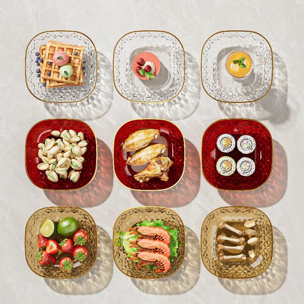 5PCS Golden Trim Snack Plate Square Dining Table Waste Dish Multi-functional Appetizer Plate Fruit