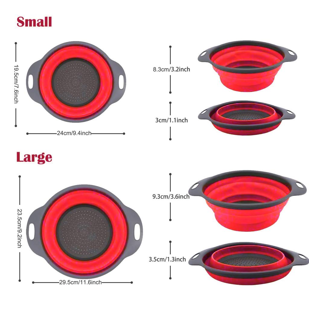 Collapsible Colander, Set of 2 Pcs Collapsible Strainer, Space-Saving Kitchen Strainer, Food-Grade  Folding Strainer Colander