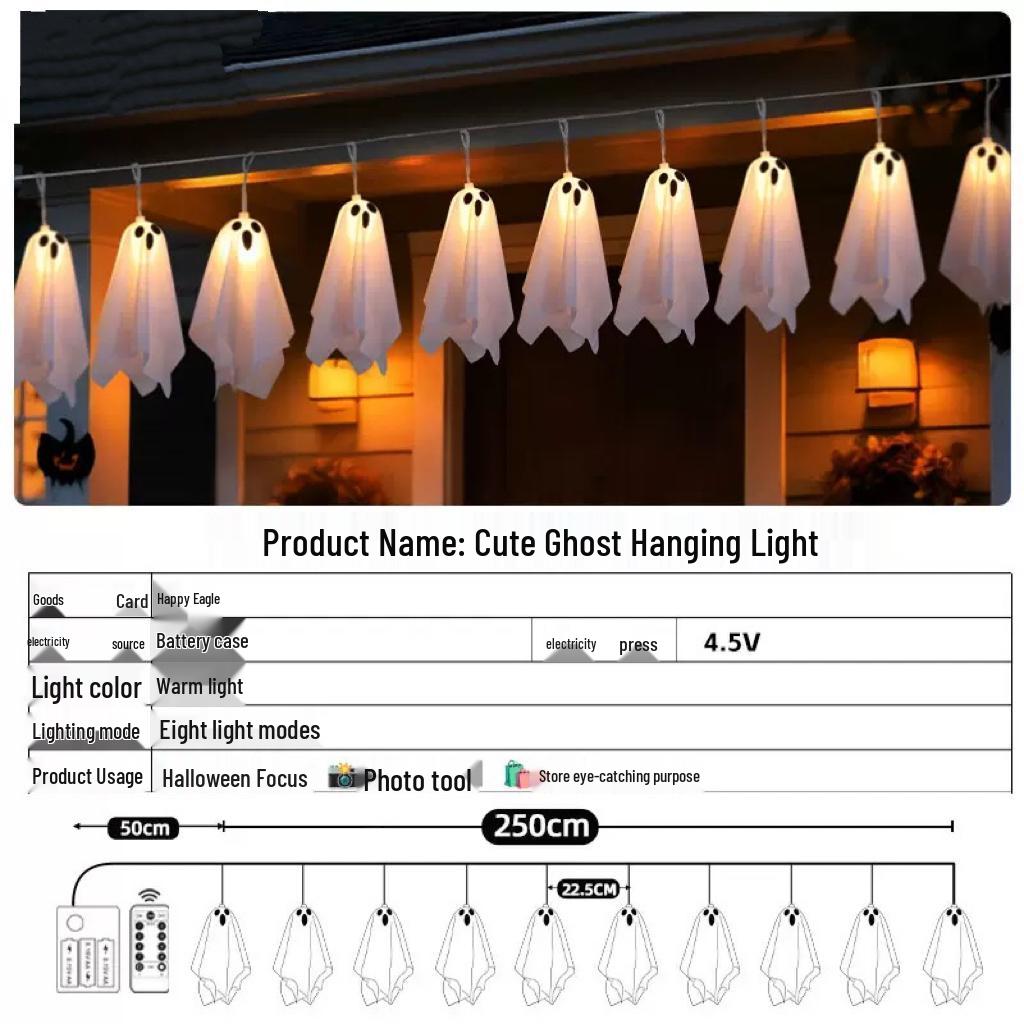 Halloween Ghost & Pumpkin Light Pendant: Luminous Ornaments for Haunted House & Party Decor