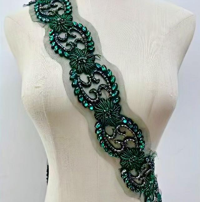 RM-800 Handmade Rhinestone Beaded Lace Trim Applique Sequin Beaded Trim for Bridal Beaded Trimming