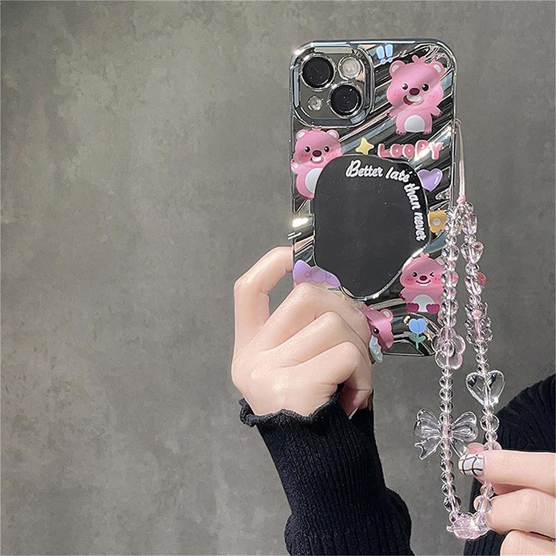 1 Stück Rosa Bär Schmetterling Blume Handy-Anhänger Kette Knoten Handy-Lanyard Schlüsselanhänger Frau Mädchen Tasche Kamera Anhänger Für Hülle