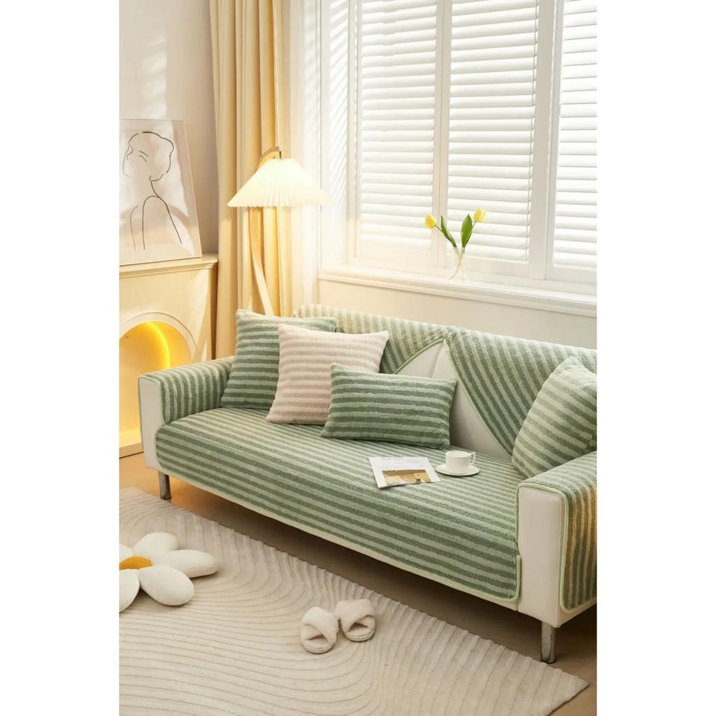 Living Room Anti-slip Couch Sofa Cover  Autumn Nordic Stripe Woolen Sofa Cushion Cover Slipcover Funda