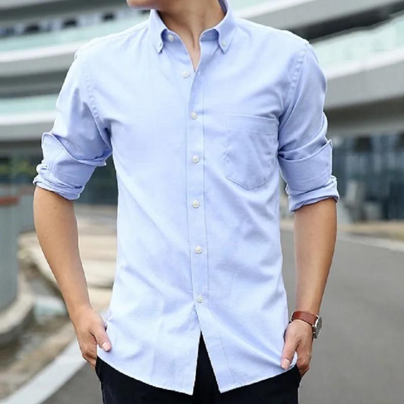 

Classic Fit Cotton Full Casual Shirts for Men Solid Color Long-sleeve Plain Shirt Single Pocket Top Soft Slim Fit Formal Clothes Asian S Label 38