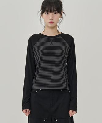 TOFFEE WOMEN W Daily Striped Raglan T-Shirt (Black)
